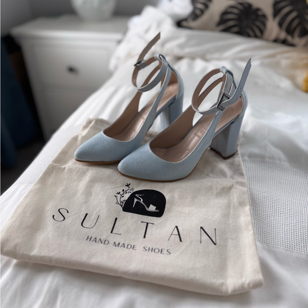 Blue Suede Block Heels